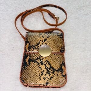 Genuine Leather Snake Skin Print Tan and Black Small Crossbody Bag 7”x5”x2”